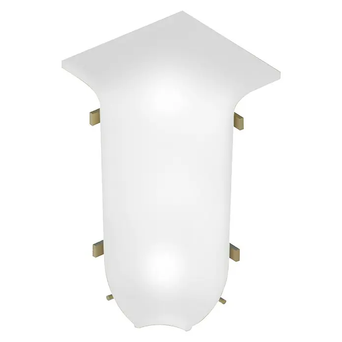 LOGOCLIC Innenecke - Weiß, 2 Stk., Geeignet für: Kabelkanal-Sockelleisten - Eine Nahaufnahme einer quadratischen, weißen Deckenleuchte mit goldenen Akzenten, die ein sanftes, diffuses Licht ausstrahlt.