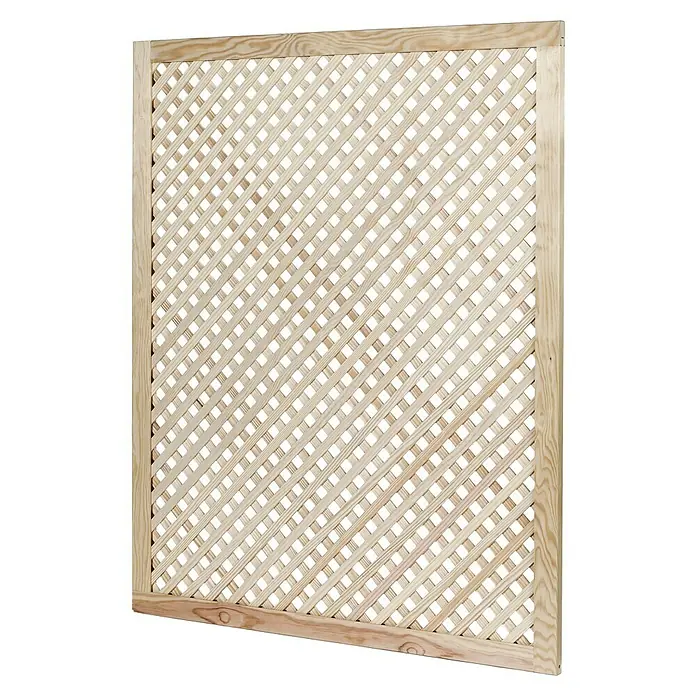 Celosía para exterior D12 Clásica - 850 x 10 mm, Madera, Marrón - Un panel de celosía de madera clara, ideal para decoración y como pantalla de privacidad en el jardín o en la terraza.