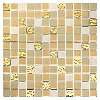 Mosaikfliese Quadrat Crystal Mix SAM 4M362 (30 x 30 cm, Weiß/Gold)