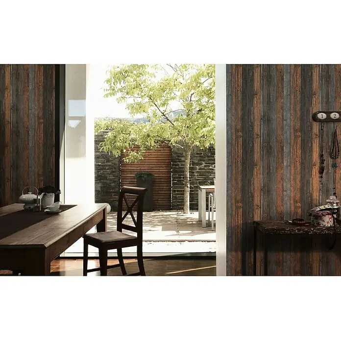 A.S. Création Vliestapete Wood-n-Stone - Beige/Braun/Grau, Holzoptik, 10,05 x 0,53 m - Holzpaneel-Tapete in rustikalem Design. Die Tapete imitiert das Aussehen von alten, verwitterten Holzbrettern und verleiht dem Raum einen Vintage-Charme.