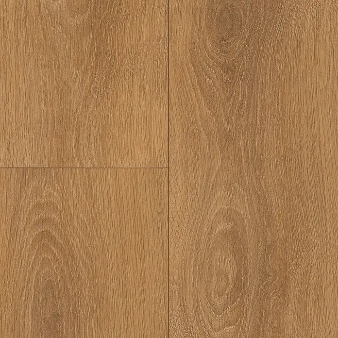LOGOCLIC Ambienta Laminatmuster Eiche Corno - 296 x 195 x 1 mm, Landhausdiele - Nahaufnahme von vier Paneelen eines Laminatbodens mit einem hellbraunen Holzmaserungsmuster.