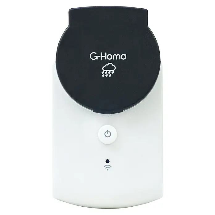 WiFi-Schaltsteckdose G-Homa - Außen, Grau - Ein G-Homa Regensensor in Weiß und Schwarz. Er verfügt über eine WLAN-Funktion und einen Ein-/Ausschalter für die Stromversorgung.