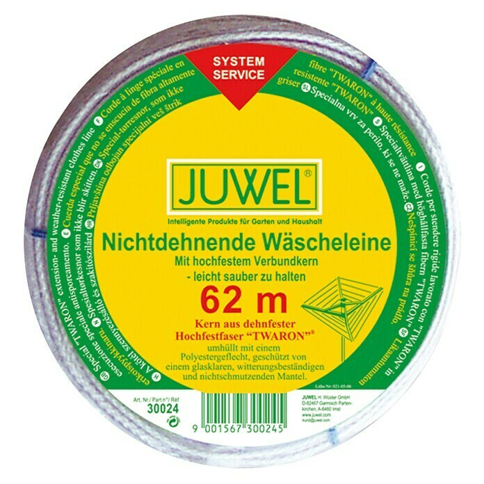 Juwel Wäscheleine Twaron (Länge: 62 m, Hochfest-Verbundkern mit Polyestergeflecht-Mantel)