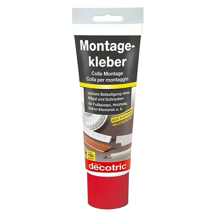 Decotric Montagekleber - 300 g - Abbildung eines Montagekleber-Tubenprodukts der Marke Decotric, ideal für sichere Befestigungen ohne Nägel und Schrauben.