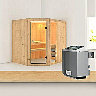 Karibu Elementsauna Fiona (Mit 9 kW Ofen mit integrierter Steuerung, Ohne Dachkranz, L x B x H: 196 x 170 x 192 cm)