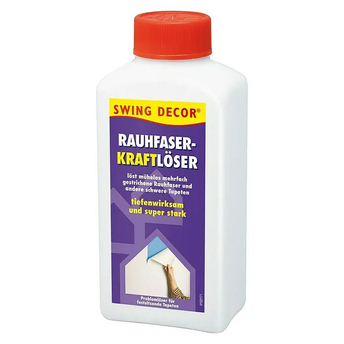 Swing Decor Raufaser-Kraftlöser - 250 ml - Flasche Swing Decor Rauhfaser-Kraftlöser zum mühelosen Ablösen von mehrfach gestrichener Rauhfaser und schweren Tapeten, tiefenwirksam und superstark.