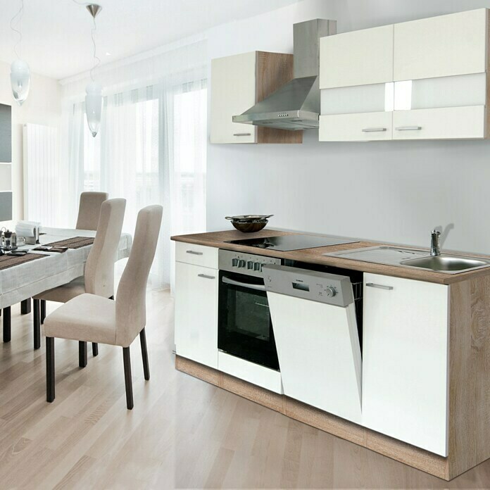 Respekta Composición de cocina (Ancho: 220 cm, Con dispositivos eléctricos, Blanco)