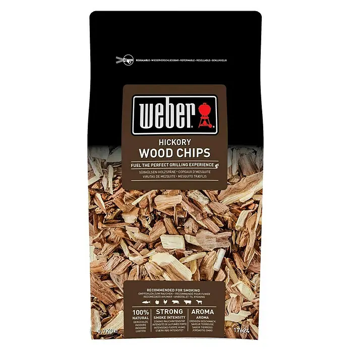 Weber Chips ahumadores - Específico para: Ahumar con aroma a hickory, 700 g - Virutas de madera de nogal americano Weber para una experiencia de parrilla perfecta. Sabor ahumado.