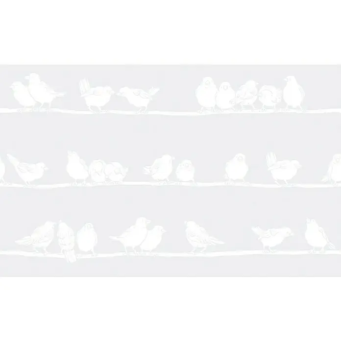 D-c-fix Static Premium Glasfolie Meterware Filippa - Breite: 45 cm, Transluzent, Statisch haftend - Helles Vogelmuster auf einer Tapete. Zartes Design mit Vögeln auf Zweigen in subtilen Weißtönen, ideal für ruhige Räume.
