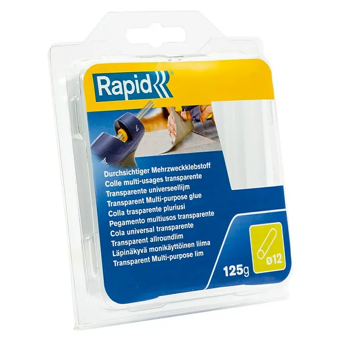 Rapid Klebepatronen - Durchmesser Klebepatrone: 12 mm, Länge: 94 mm, 12 Stk., Transparent - Die Rapid transparenten Mehrzweckklebstoff Sticks, 125g, ideal für vielfältige Anwendungen mit einer Klebepistole.