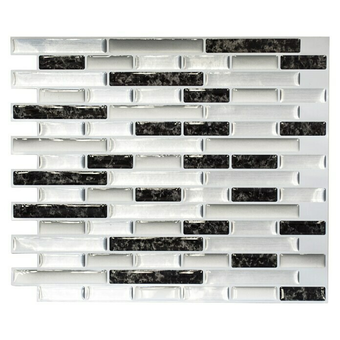 Zelfklevend mozaïek Midnight Marble SVM 24050 (4 stk., 23,6 x 25,5 cm, Vinyl, Zilver/Zwart)