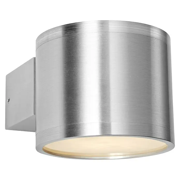 Voltolux Alu-Design Aplique de pared Meran - 33 W, Plata - Lámpara de pared plateada con diseño cilíndrico. Iluminación exterior moderna para paredes de casa que emite una luz cálida y tiene un aspecto contemporáneo.