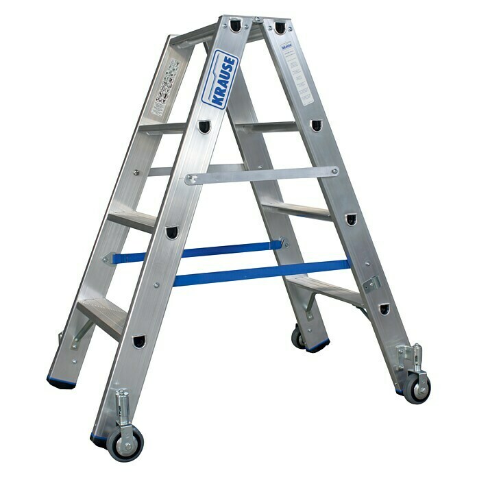 Krause Stabilo Stufen-Doppelleiter Fahrbar (Arbeitshöhe: 2,5 m, Anzahl Tritte: 2 x 4 Stufen, Tiefe Stufen: 80 mm, Material: Aluminium, Fahrbar)
