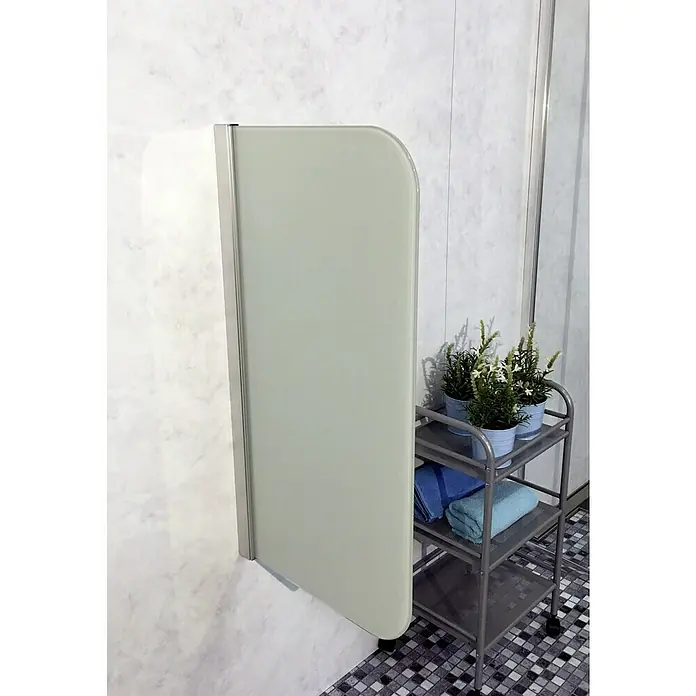 GEO Urinal-Trennwand Radius 100 - 50 x 90 cm, Glas, Weiß - Moderne Bad-Duschwand in hellen Farbtönen, die Funktionalität und Stil vereint. Das minimalistische Design fügt sich nahtlos in jedes Badezimmer ein.