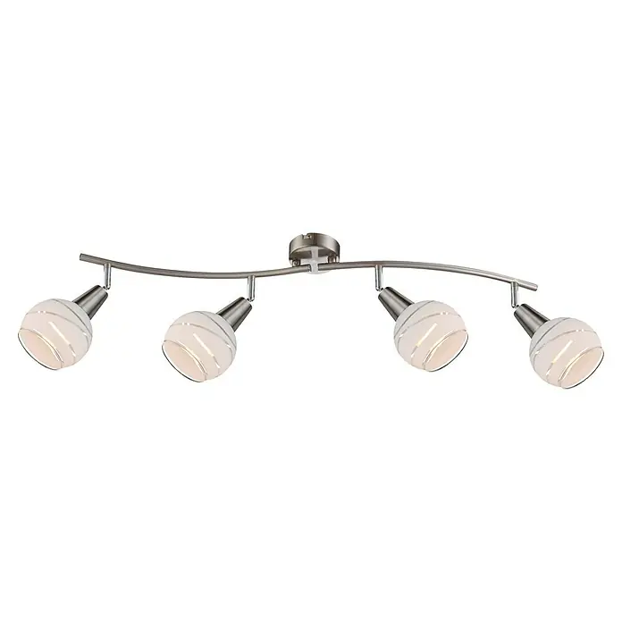 Globo Elliott Deckenstrahler - 16 W, Nickel matt, E14, 4 Stk. - Silberne Deckenleuchte mit vier Strahlern und dekorativen Lampenschirmen für eine stilvolle Beleuchtung im Raum.