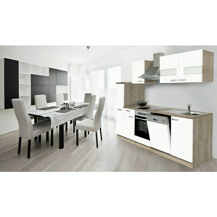 Respekta Composición de cocina (Ancho: 250 cm, Con dispositivos eléctricos, Blanco)