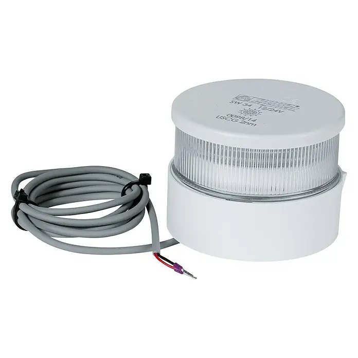 Aqua Signal Serie 34 Positions-Navigationslaterne für Boote - LED, Tragweite: 2 sm, 12 V - 24 V - Eine weiße LED-Navigationsleuchte, ideal für Boote. Sie verfügt über ein robustes Design und ein Anschlusskabel für einfache Installation.
