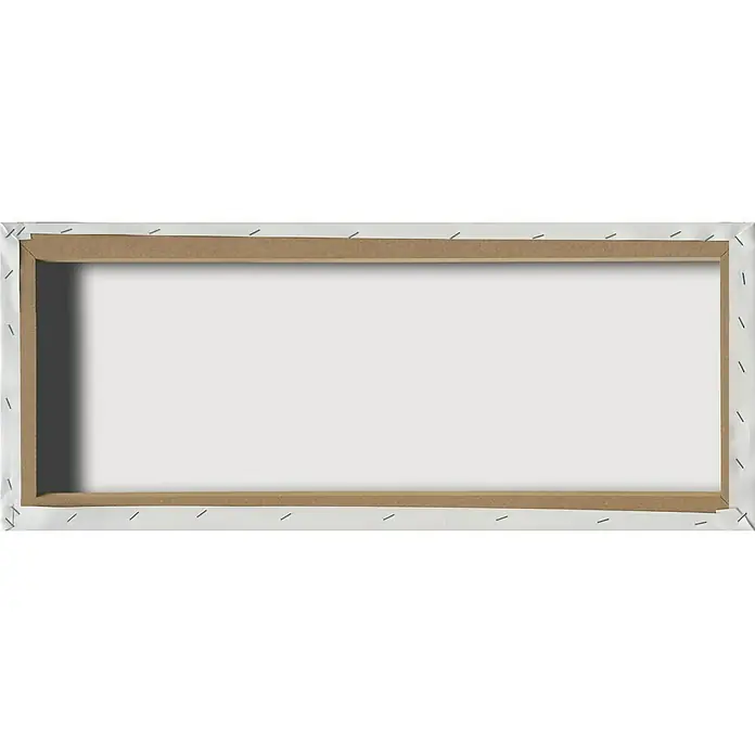 ProArt Leinwandbild Konventionel - Bright & Dark Colours I, B x H: 80 x 30 cm - Rückseite einer Leinwand auf einem Holzrahmen, befestigt mit Klammern. Die Leinwand ist weiß und bereit für die Gestaltung.