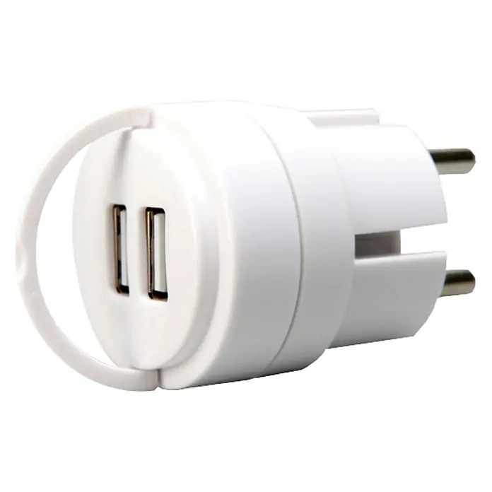 Voltomat USB-Netzwerkadapter - 1 x Schukostecker (Typ F), Kunststoff - Weißer EU-Steckeradapter mit zwei USB-Anschlüssen zum Aufladen von Geräten. Praktisch und kompakt.
