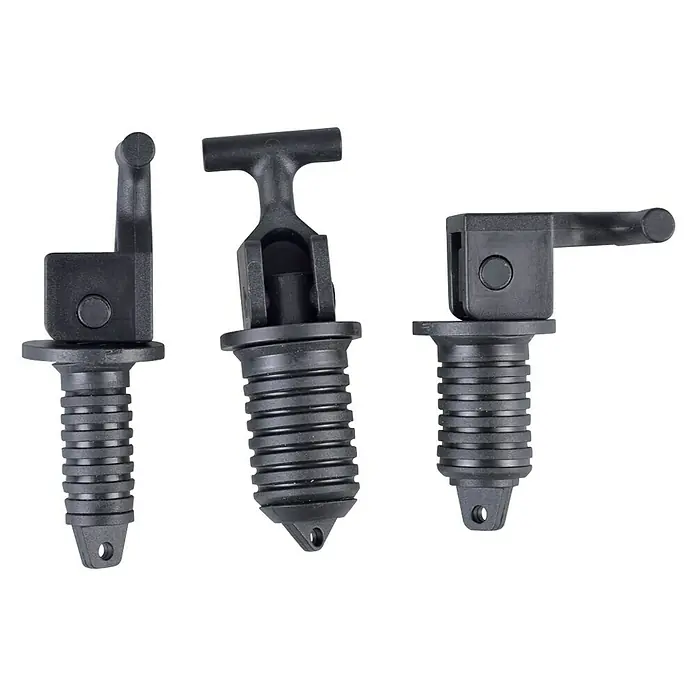 Talamex Ersatzstopfen - Durchmesser: 12,7 mm - 19 mm - Nahaufnahme von drei schwarzen, robusten Verschlussstopfen mit Griffen, ideal für sichere Befestigungen.