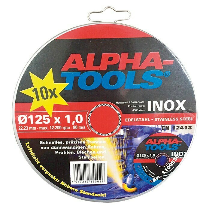 Alpha Tools Trennscheibe Inox (Durchmesser Scheibe: 125 mm, Geeignet für: Edelstahl, 10 Stk.)