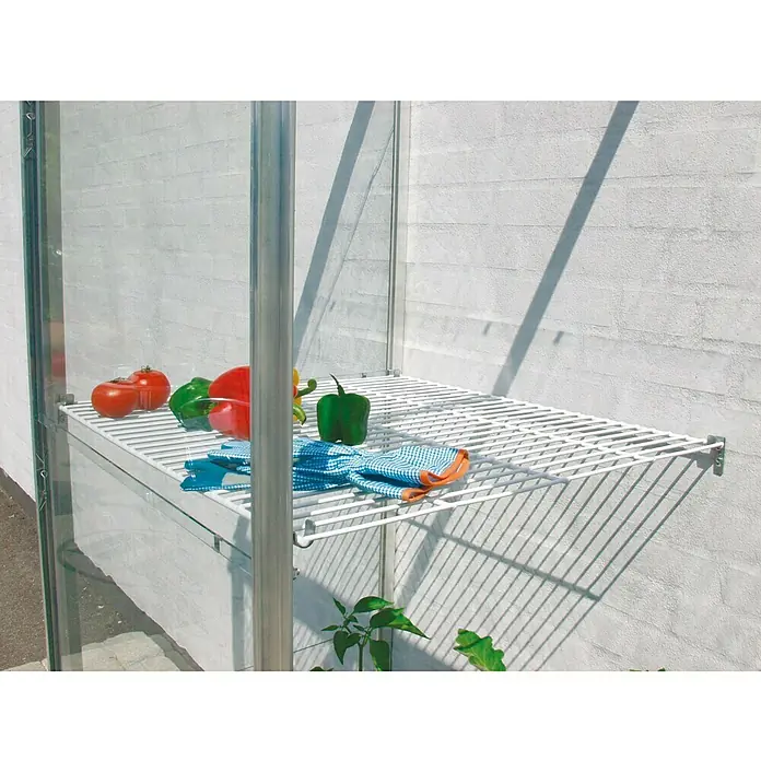 Vitavia Regal-Set -  - Einlegeboden aus weißem Metalldraht mit Gemüse und Handschuhen, ideal für Gewächshäuser zur Aufbewahrung von Gartenutensilien.