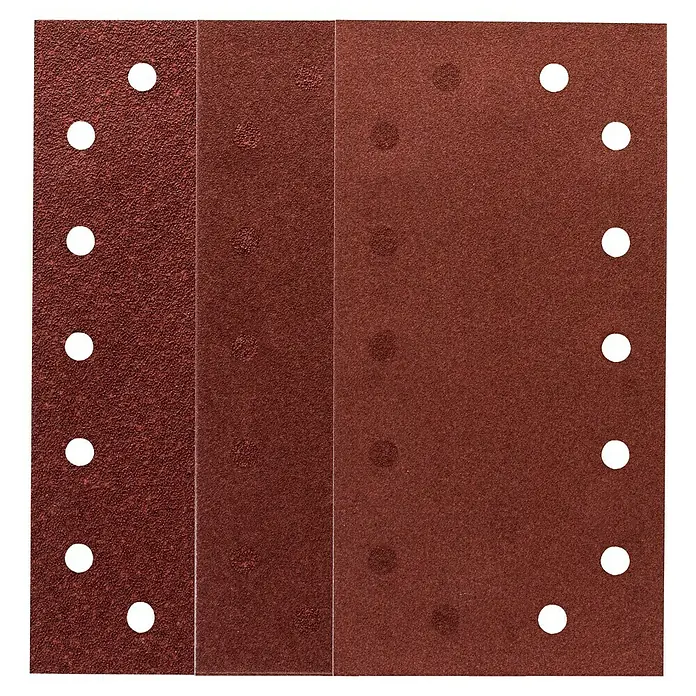 Craftomat Set de hojas de lija - An x L: 115 x 230 mm, Grano: 60 mm - 180 mm, 10 ud. - Papel de lija con agujeros para lijadoras. Ideal para lijar madera, metal y plástico.
