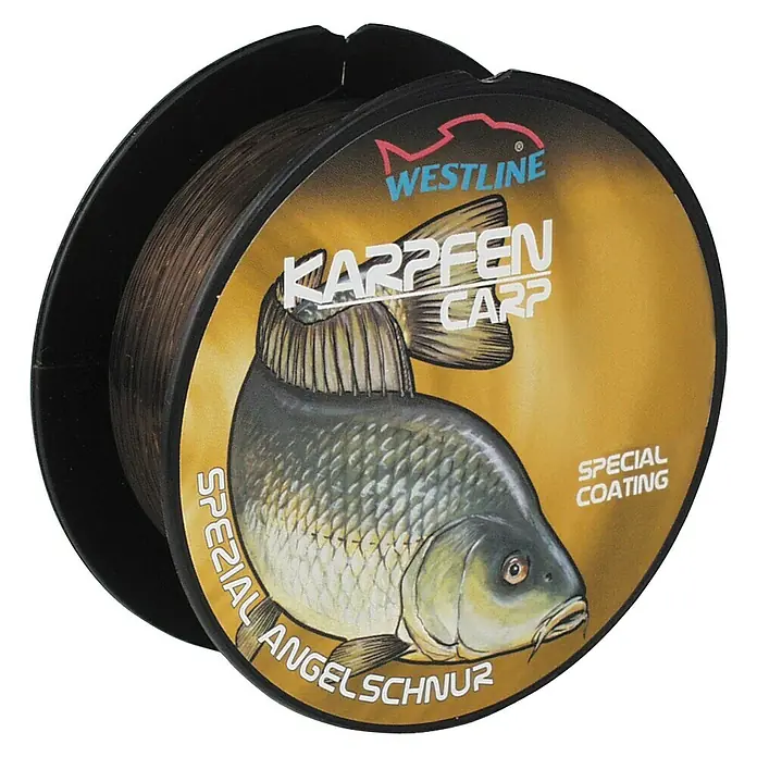 Westline Zielfischschnur - Karpfen, Ø x L: 0,3 mm x 400 m, Tragkraft: 5,8 kg, Farbe: Dunkelbraun - Spule mit Karpfenschnur "Westline". Spezielle Angelschnur mit Beschichtung für den Karpfenfang.