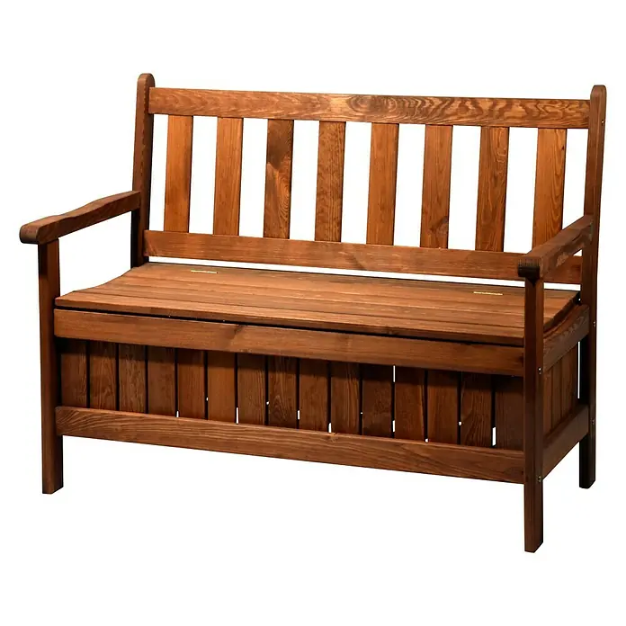 Dobar Gartenbank - B x T x H: 115 x 58 x 89 cm, Kiefer, Braun - Eine rustikale Gartenbank aus Holz mit Stauraum unter der Sitzfläche, ideal für den Außenbereich.