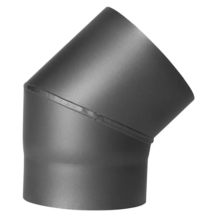 Rohrbogen - Durchmesser: 150 mm, 45 °, Stahl, Gussgrau - Schwarzes Rauchrohrbogen-Produktbild, das die Form und Oberfläche des Bogens hervorhebt, ideal für Kamine und Öfen.