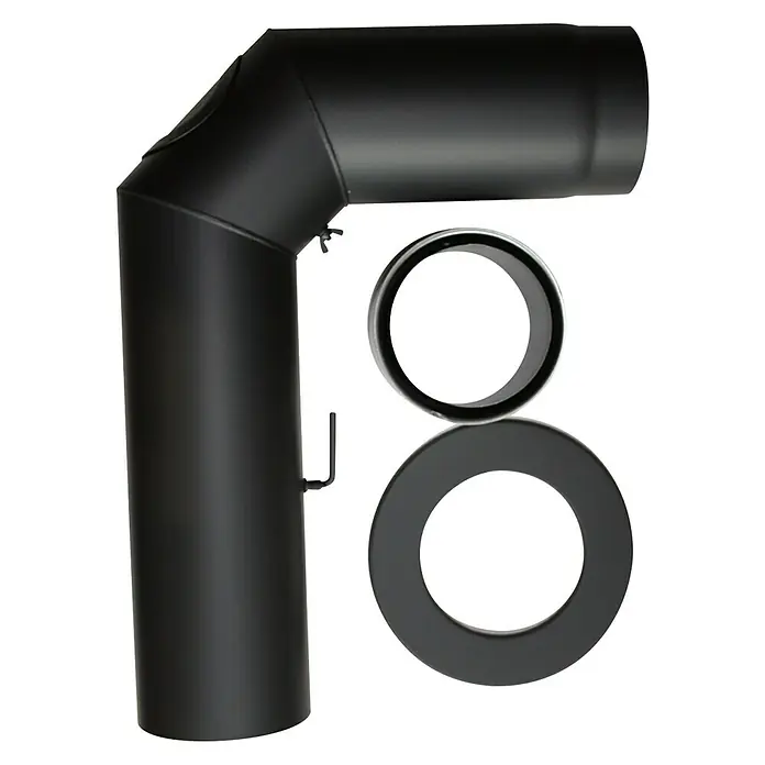 Kaminrohr-Set - Durchmesser: 120 mm, Mit Drosselklappe, Senotherm lackiert, Schwarz - Schwarzes Ofenrohr-Set mit Rohrbogen und Rosetten zur Installation von Kaminöfen. Hochwertige Verarbeitung für sichere Abgasführung.
