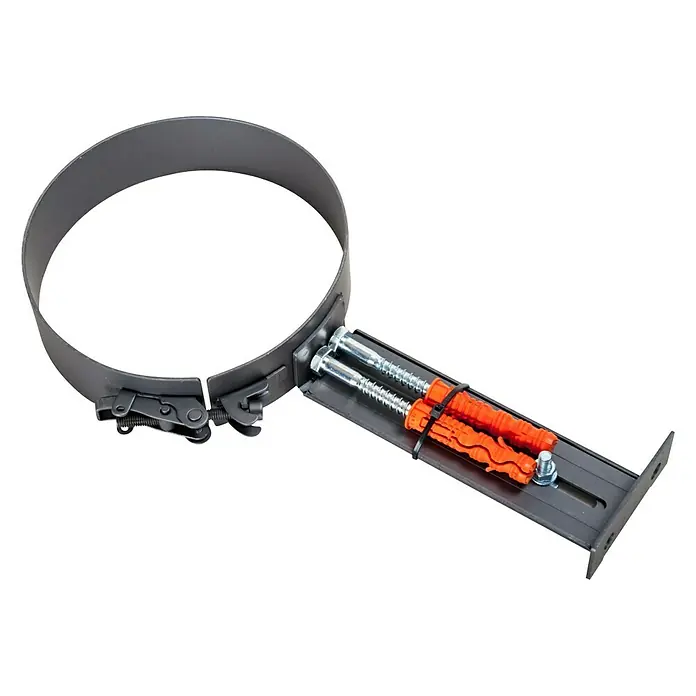 Rohrhalter - Durchmesser: 130 mm, Verstellbar: 16 cm - 28 cm, Gussgrau - Ein Rohrschelle zur Befestigung von Rohren an Wänden, komplett mit Schrauben und Dübeln für eine einfache Installation.
