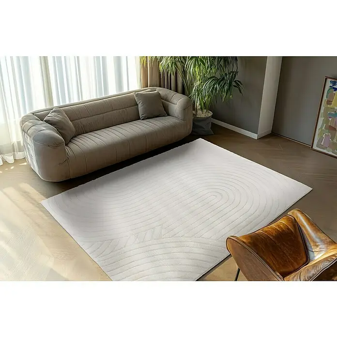Fellteppich Zen - Ivory, 150 x 80 cm, 100 % Polyester - Dieser Teppich verfügt über ein modernes, geometrisches Design mit sanften Kurven und subtilen Linien. Er verleiht jedem Wohnraum eine elegante Note.