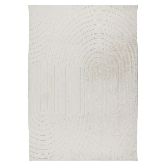 Fellteppich Zen - Ivory, 150 x 80 cm, 100 % Polyester - Ein stilvolles abstraktes Wandkunstwerk mit weißen, reliefartigen Bogenmustern, das eine moderne und minimalistische Ästhetik vermittelt.