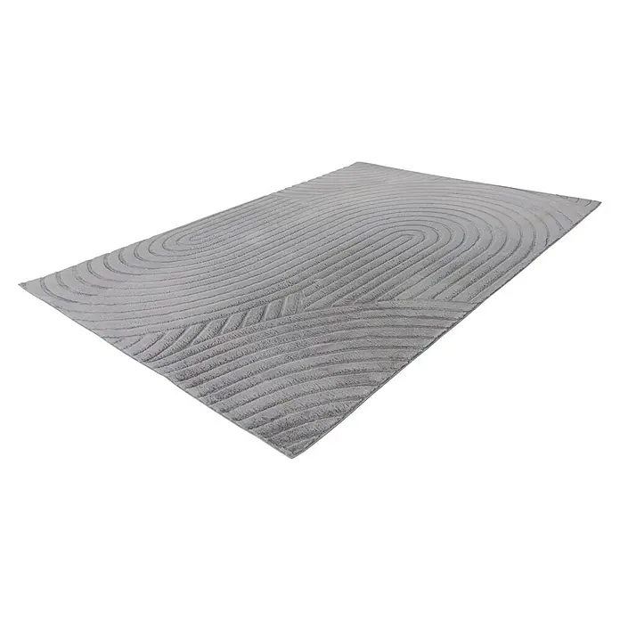 Fellteppich Zen - Silber, 170 x 120 cm, 100 % Polyester - Ein stilvoller grauer Teppich mit einem modernen, wellenförmigen Muster, das jedem Raum einen Hauch von Eleganz verleiht.