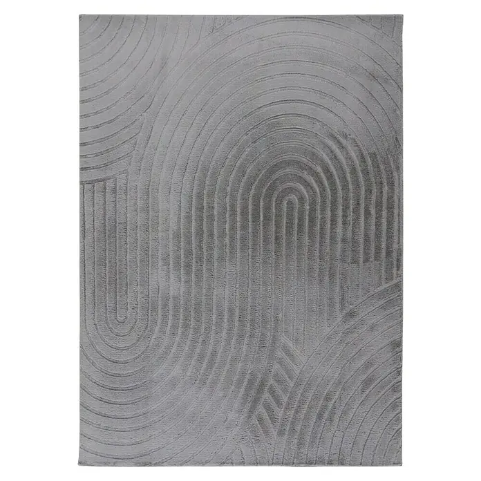 Fellteppich Zen - Silber, 170 x 120 cm, 100 % Polyester - Grauer Teppich mit gewölbtem Linienmuster, der jedem Raum einen Hauch von modernem Design verleiht.