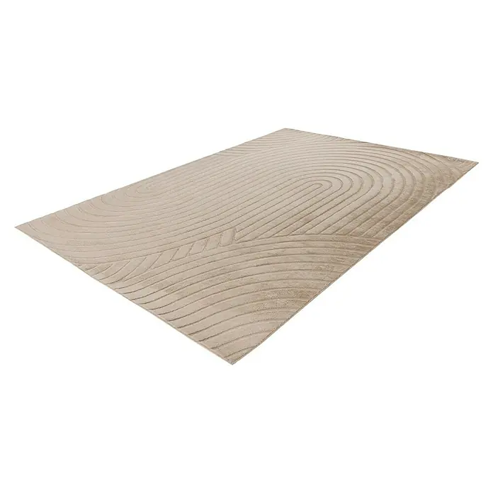 Fellteppich Zen - Beige, 150 x 80 cm, 100 % Polyester - Der Teppich hat ein abstraktes Muster aus konzentrischen Linien und geometrischen Formen, die eine moderne und elegante Optik verleihen.
