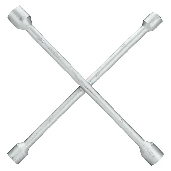 Llave fija de tubo en cruz - Doble, 17 mm - 22 mm - Una llave de cruz plateada, una herramienta para aflojar y apretar fácilmente las tuercas de rueda.