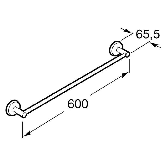Roca Twin Toallero - Ancho: 60 cm, Pegado, Resplandeciente - Diagrama de producto de un toallero con dimensiones de 600 mm de ancho y 65,5 mm de profundidad a la pared.