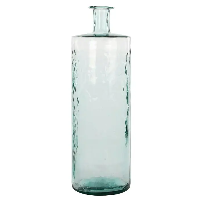 Jarrón Guan - Ø x Al: 25 x 75 cm, Vidrio, Transparente - Una botella decorativa alta y esbelta hecha de vidrio azulado con textura. Ideal como elemento decorativo para un ambiente moderno.