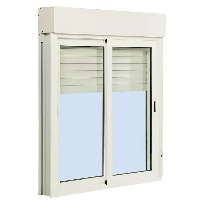 Solid Elements Ventana de aluminio corredera - 120 x 115 cm, Blanco lacado - Ventana corredera blanca con cajón de persiana en la parte superior. Ideal para hogares modernos, con aislamiento térmico.