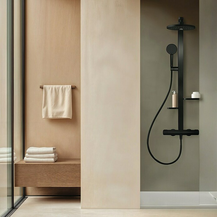 Ideal Standard Set za nadglavno prho Alu+  (Razmik med luknjami: 35,6 cm, Črna, Premer nadglavne prhe: 26 cm) | 3733 - Duschsysteme mit Armatur Marke | DAFD - Brausen und Zubehör Marke | DAF - Armaturen Brausen | DA - Badausstattung/Bäderwelt | D - Sanitär | BAUHAUS
