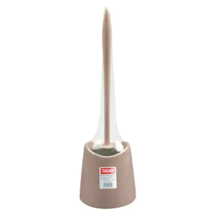 Tatay Standard Escobillero de suelo - Polipropileno, Taupe - Primer plano de un escobillero marrón claro con soporte, apto para baños.