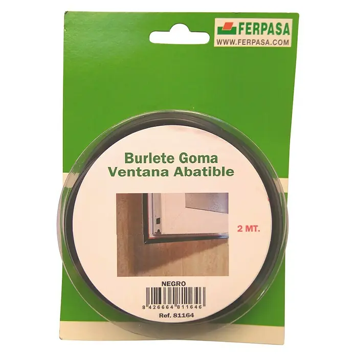 Burlete para ventanas abatibles - Negro, Largo: 2.000 mm - Junta de goma para ventana Ferpasa, abatible, 2 m de longitud, en negro. Para sellar ventanas y puertas.