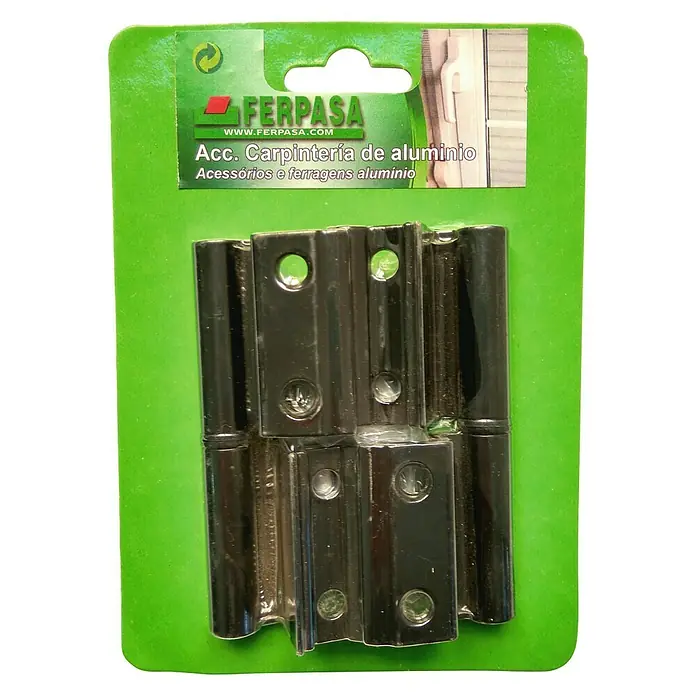 Bisagra con 3 hojas - Negro, 2 ud. - Imagen de bisagras de puerta de aluminio FERPASA. Bisagras de puerta de aluminio resistente para una fijación segura de la puerta.