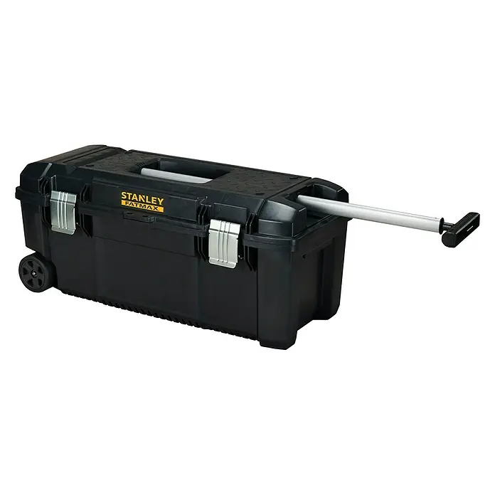 Stanley FatMax Caja para herramientas FMST1-75761 - L x An x Al: 31 x 70 x 30,5 cm, Polipropileno - Caja de herramientas rodante negra Stanley Fatmax con ruedas y asa extensible, para facilitar el transporte y la organización de herramientas.