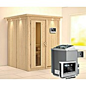 Karibu Systemsauna Norin (Mit Saunaofen 9 kW inkl. Steuerung Easy, Mit Dachkranz und Beleuchtung, Massivholz, 151 x 151 x 198 cm)