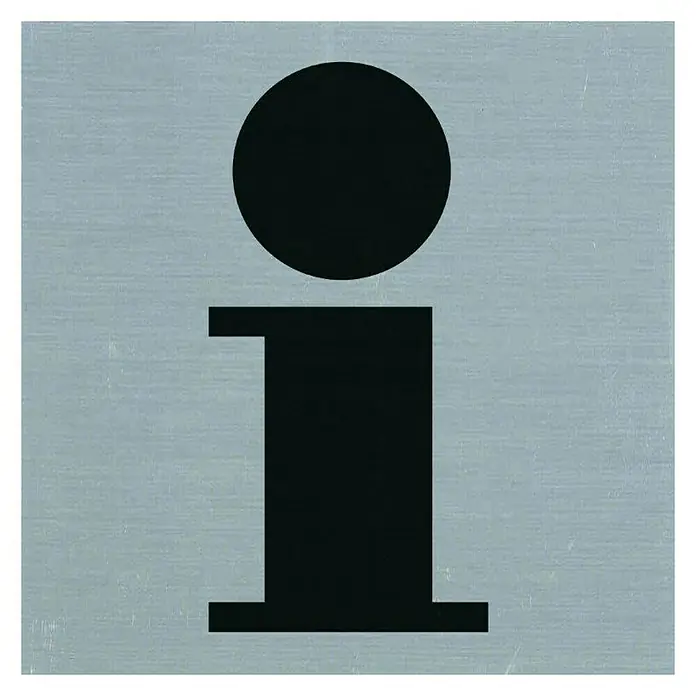 Pickup Aufkleber - L x B: 80 x 80 mm, Information - Schwarz-weißes Informationsschild mit einem schwarzen "i" auf einem grauen Hintergrund, um Informationen bereitzustellen.