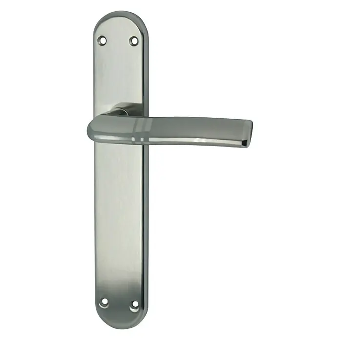 GDK Conjunto de picaporte A02-35 - Largo: 25 cm, Plateado - Elegante manija de puerta plateada con placa larga, ideal para interiores modernos.