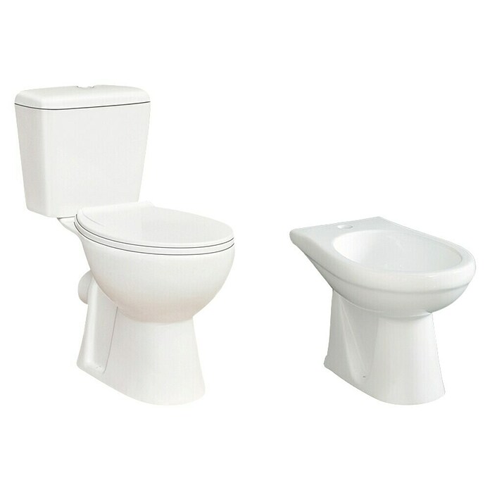 Pack de WC + bidé Bahia (Con borde de descarga, Salida WC: Horizontal, Blanco) | BAUHAUS